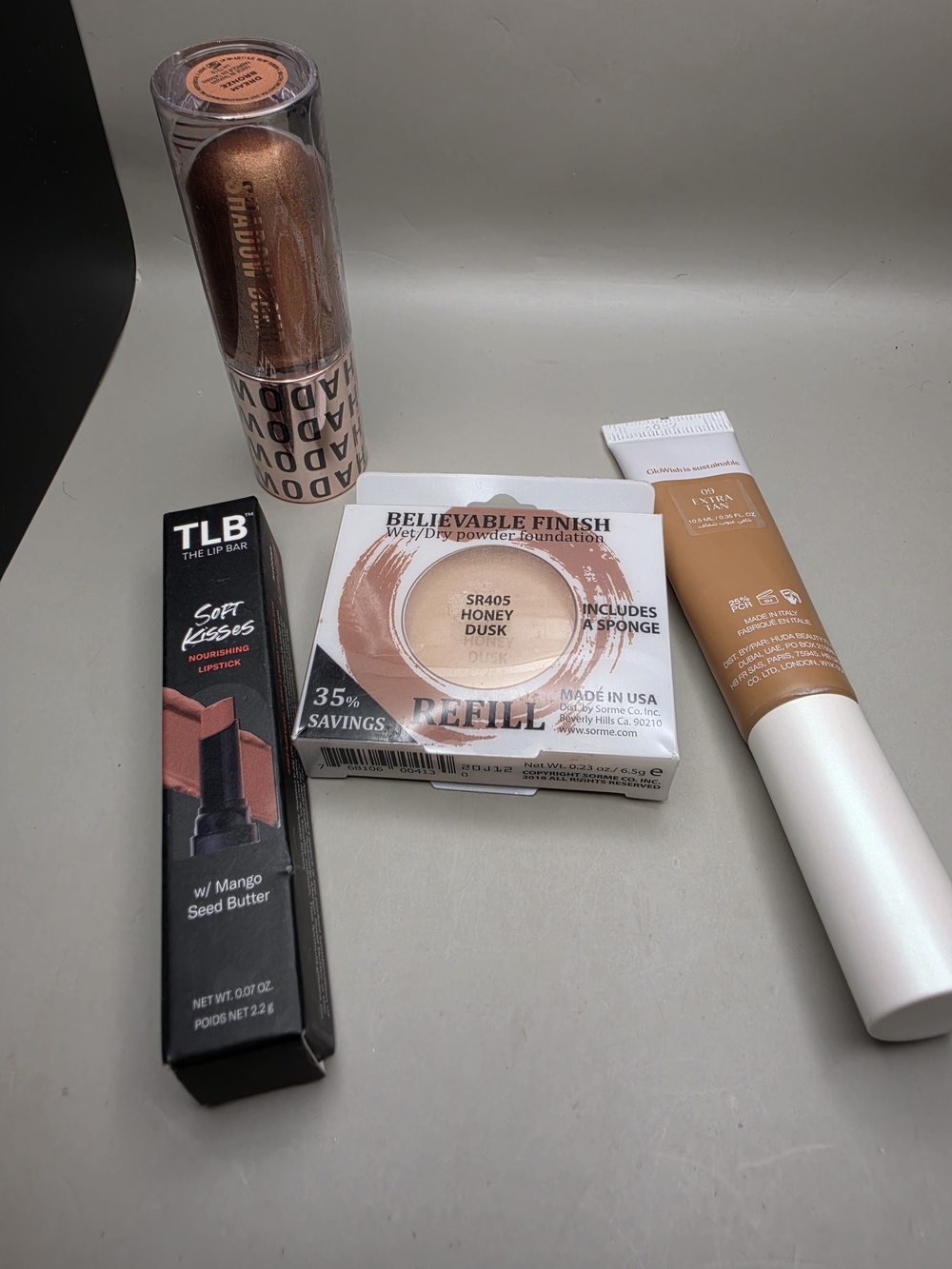 Makeup Set with Neutral Bronze & Honey Shades Eyeshadow, Foundation, Lipstick
